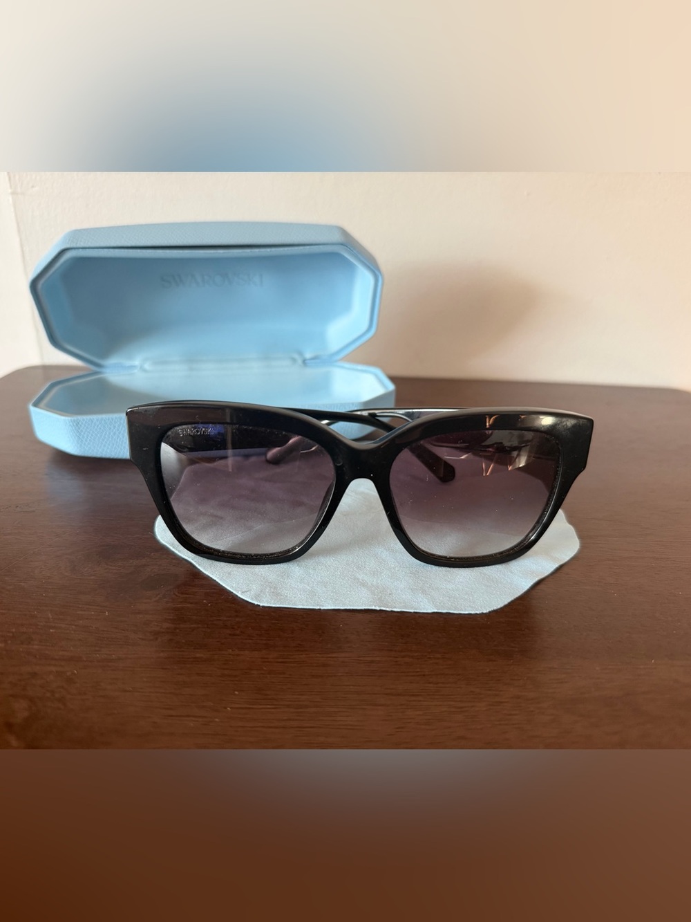 Swarovski Crystal Embellished Black Sunglasses with Case